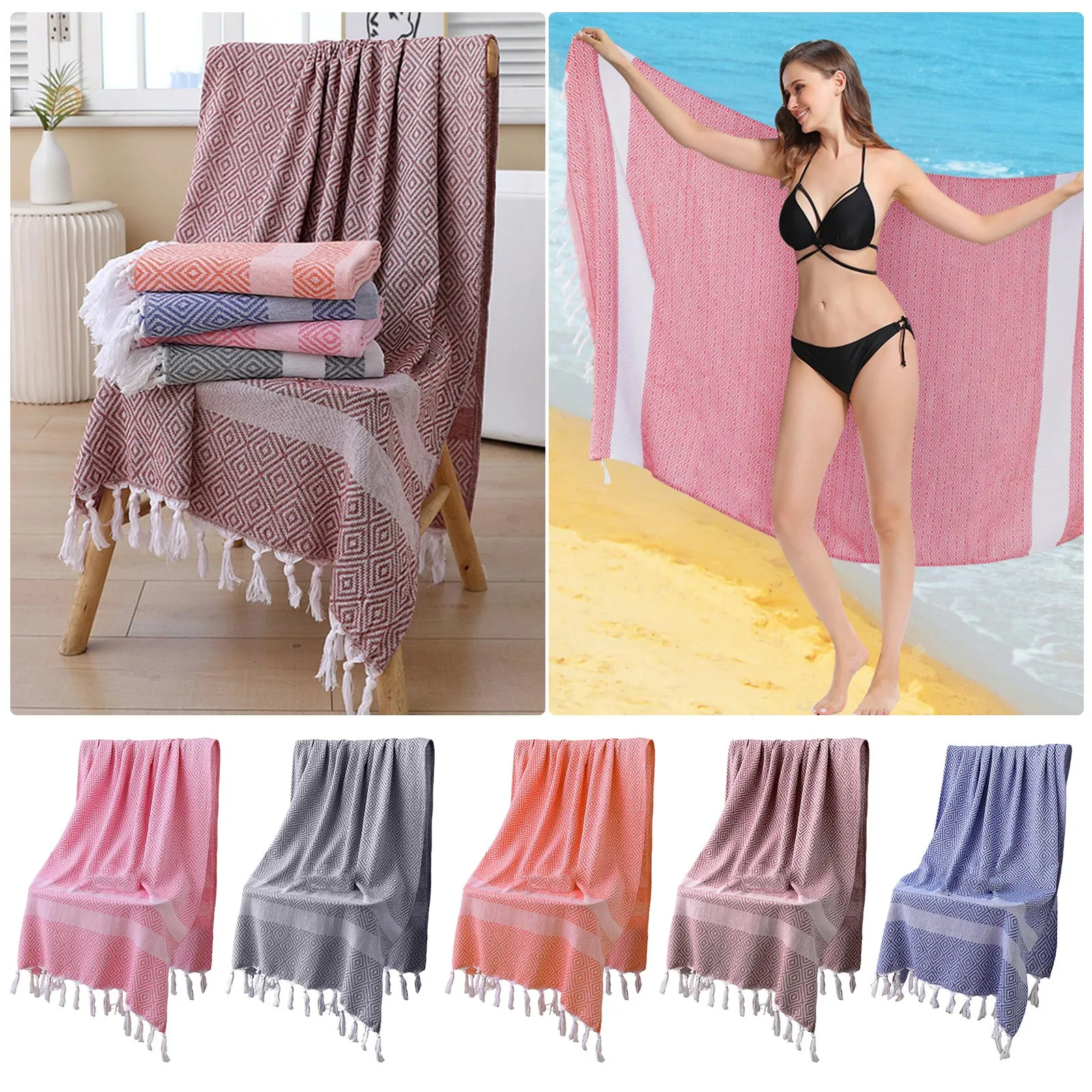 

Stripe Yarn Dyed Beach Towel Cotton Tassel Bath Towel Beach Sunscreen Shawl Basics Bath Towel