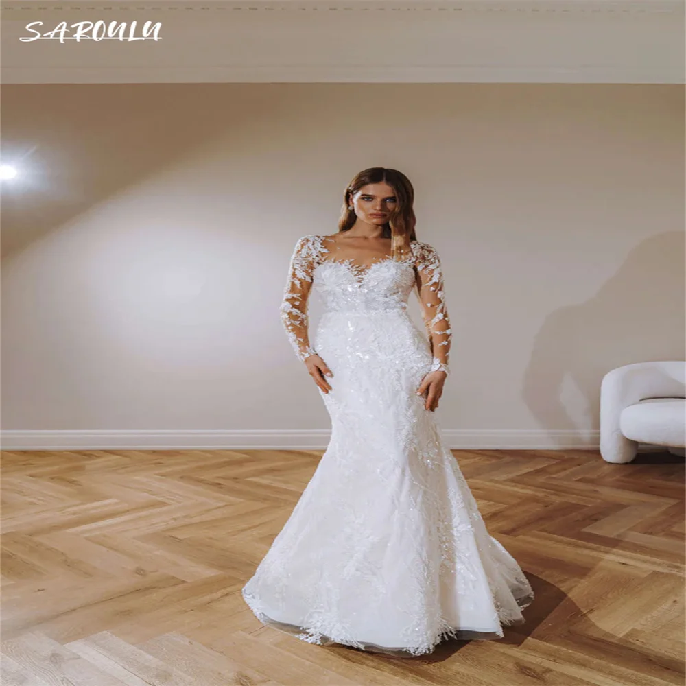 Romantic Lace Beadings Appliques Wedding Dress Elegant O-neck Long Sleeve Floor-length Bridal Gown Graceful Robe De Mariée
Romantic Lace Beadings Appliques Wedding Dress Elegant O-neck Long Sleeve Floor-length Bridal Gown Graceful Robe De Mariée