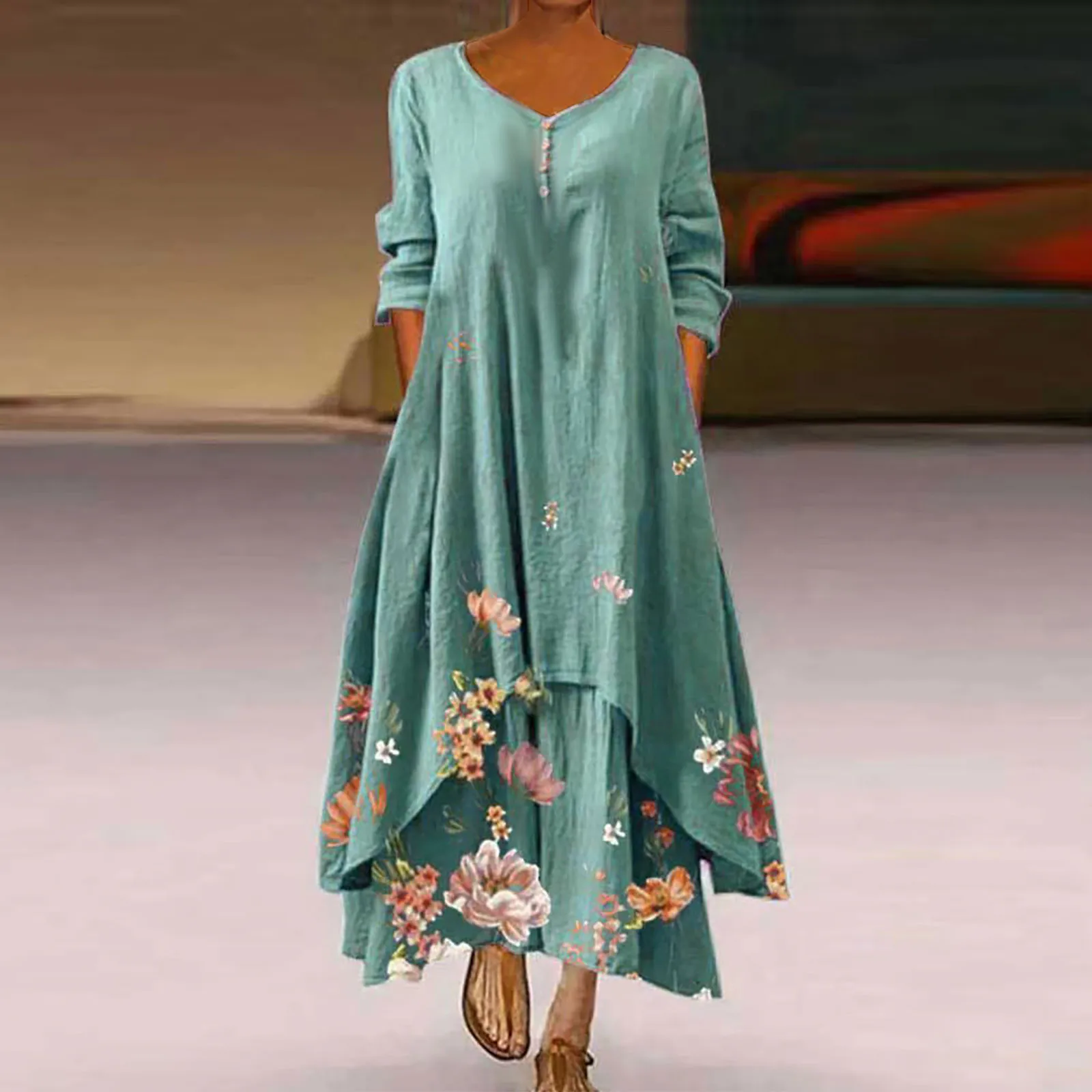 

Женское платье, летнее платье 2024, женское повседневное свободное платье в стиле ретро с цветочным принтом и V-образным вырезом, длинное пляжное платье-трапеция с коротким рукавом