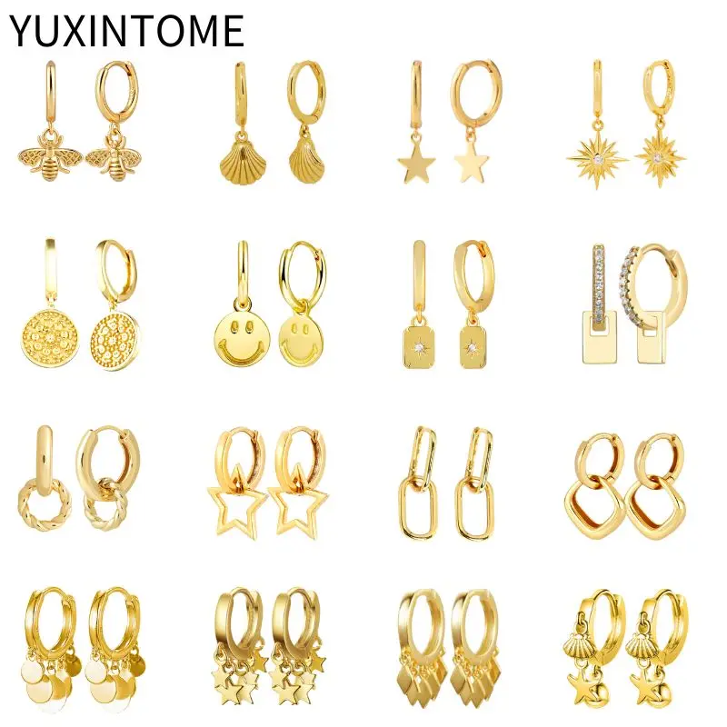 

925 Sterling Silver Needle Vintage Geometric Pendant Gold Earrings Star Tassel Hoop Earrings for Women Fashion Jewelry Gift