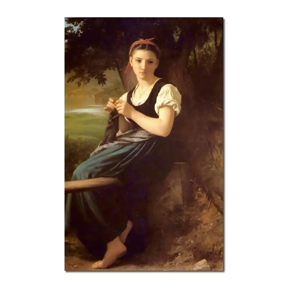 

Paintings for living room wall The Knitting Girl William Adolphe Bouguereau High quality Hand painted