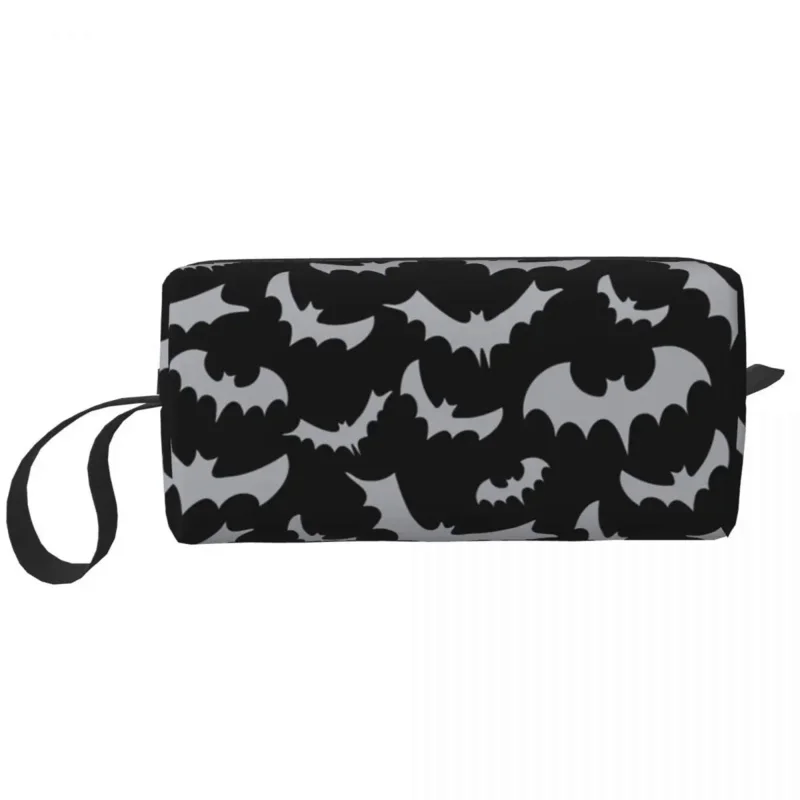 

Enchanted Bats In Light Gray On Black Travel Toiletry Bag Women Goth Occult Witch Makeup Cosmetic Bag Beauty Storage Dopp Kit