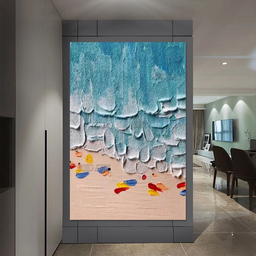 

3D Thick Acrylic Art Beach Scenery Canvas Large Wall Panel Art Handmade Knife Texture Oil Painting Artwork Luxury Decor Pieces