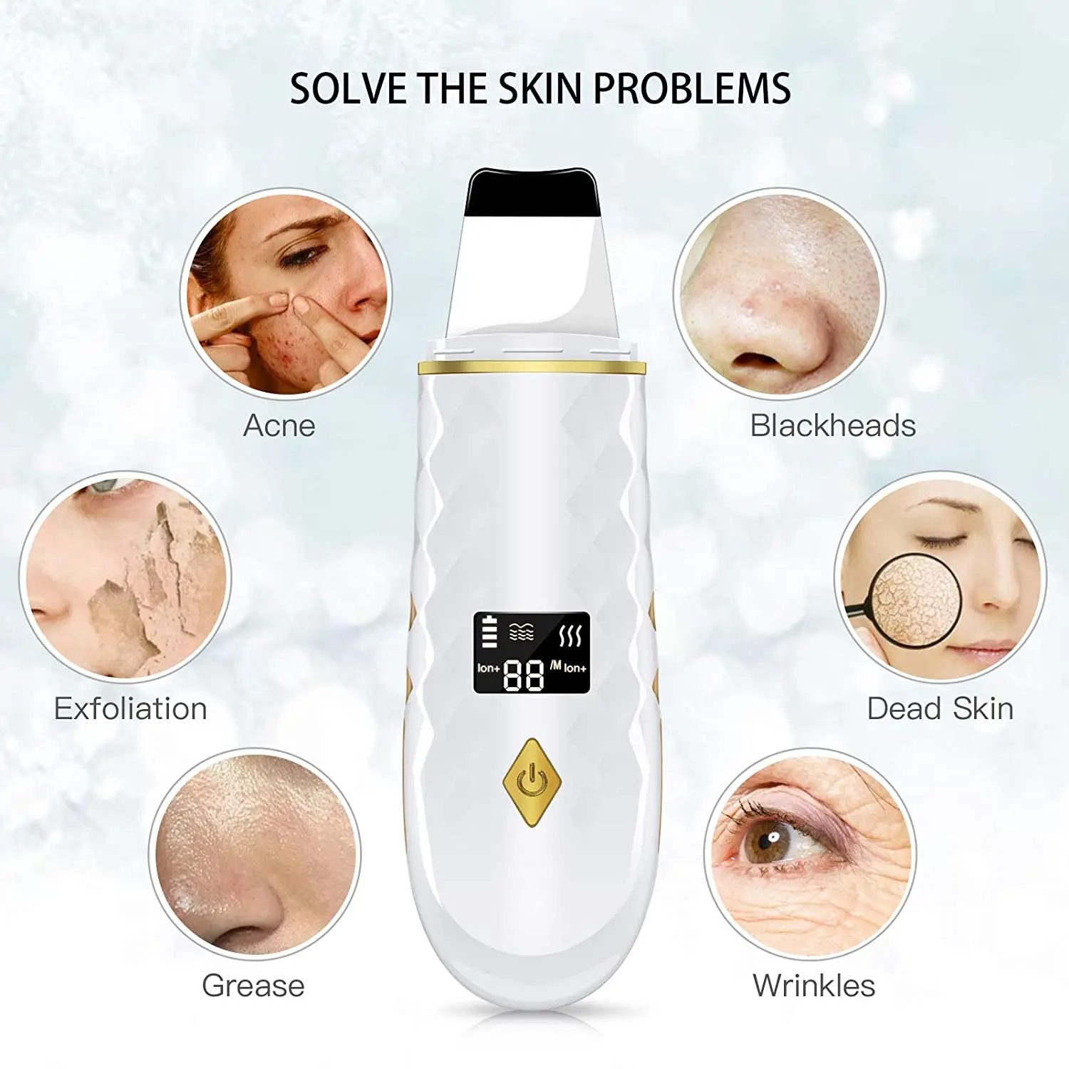 Ultrasonic Face Skin Scrubber Facial Shoveling Peeling Blackhead Remover Face Pore Cleansing Skin Lifting Firming
Ultrasonic Face Skin Scrubber Facial Shoveling Peeling Blackhead Remover Face Pore Cleansing Skin Lifting Firming