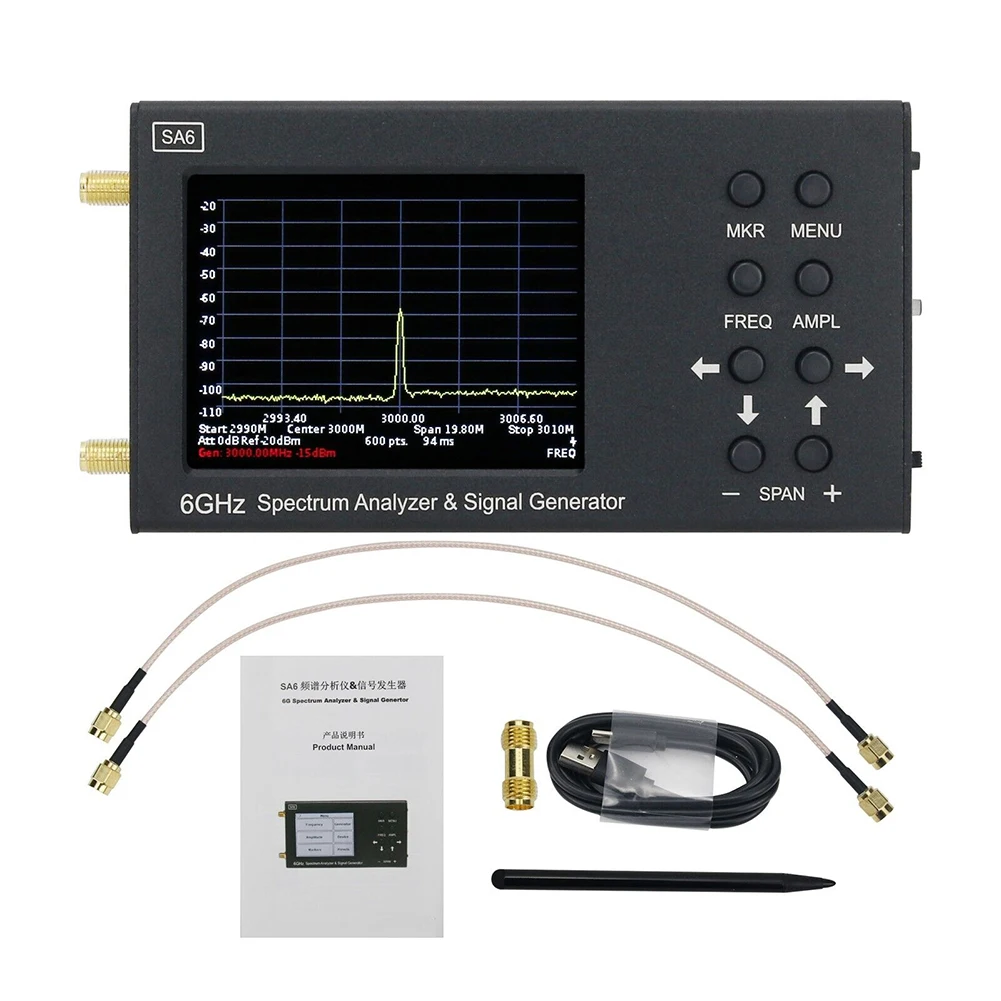 SA6 6GHz Vector Network Analyzer Spectrum Analyzer & Signal Generator Compact Design 3 2 inch Color Resistive Touch Screen
SA6 6GHz Vector Network Analyzer Spectrum Analyzer & Signal Generator Compact Design 3 2 inch Color Resistive Touch Screen