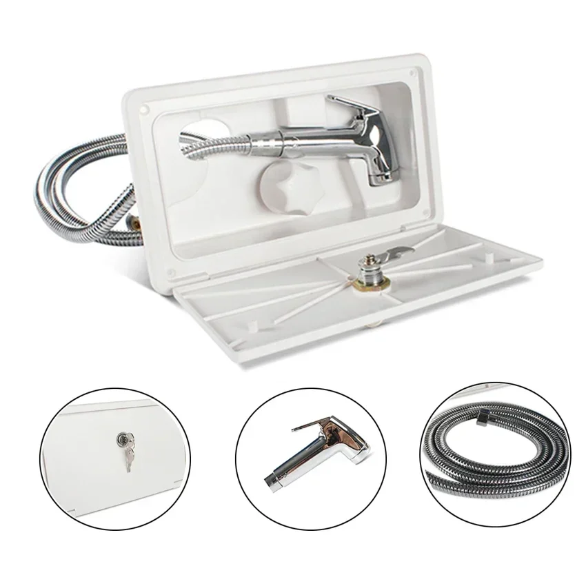 RV External shower box kit Shower head Adjustable water volume Hot and cold adjustable With lock Caravan Camper accessories
RV External shower box kit Shower head Adjustable water volume Hot and cold adjustable With lock Caravan Camper accessories