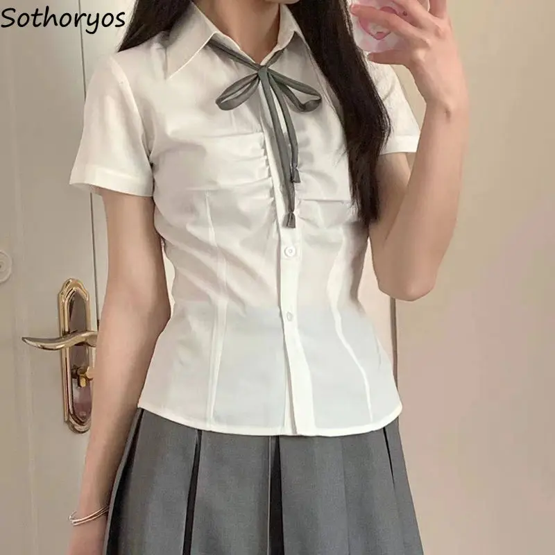 Preppy Shirts Women Solid Slim Hotsweet Short Sleeve Tops Stylish Folds Casual Females Korean Style All-match Summer Clothing
Preppy Shirts Women Solid Slim Hotsweet Short Sleeve Tops Stylish Folds Casual Females Korean Style All-match Summer Clothing