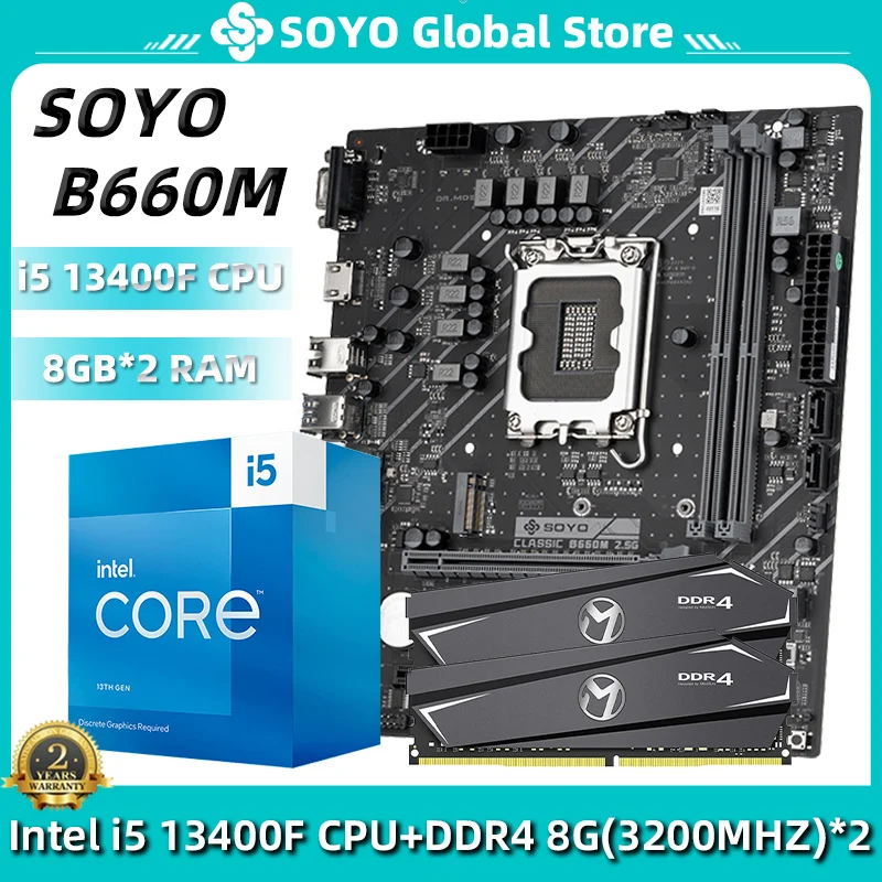 Комплект материнской платы SOYO B660M 2,5 и процессор памяти с ЦП i5 13400F двухканальный DDR4 8 Гб × 2 = 16 Гб 3200 МГц ОЗУ, комбинированная материнская плата
Комплект материнской платы SOYO B660M 2,5 и процессор памяти с ЦП i5 13400F двухканальный DDR4 8 Гб × 2 = 16 Гб 3200 МГц ОЗУ, комбинированная материнская плата