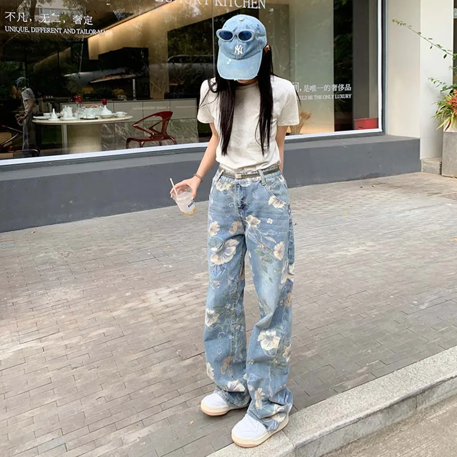 Women's Loose Casual Printed Denim Pants, Female Personality Street Style, Niche Straight Leg Jeans, Party Pants
Women's Loose Casual Printed Denim Pants, Female Personality Street Style, Niche Straight Leg Jeans, Party Pants