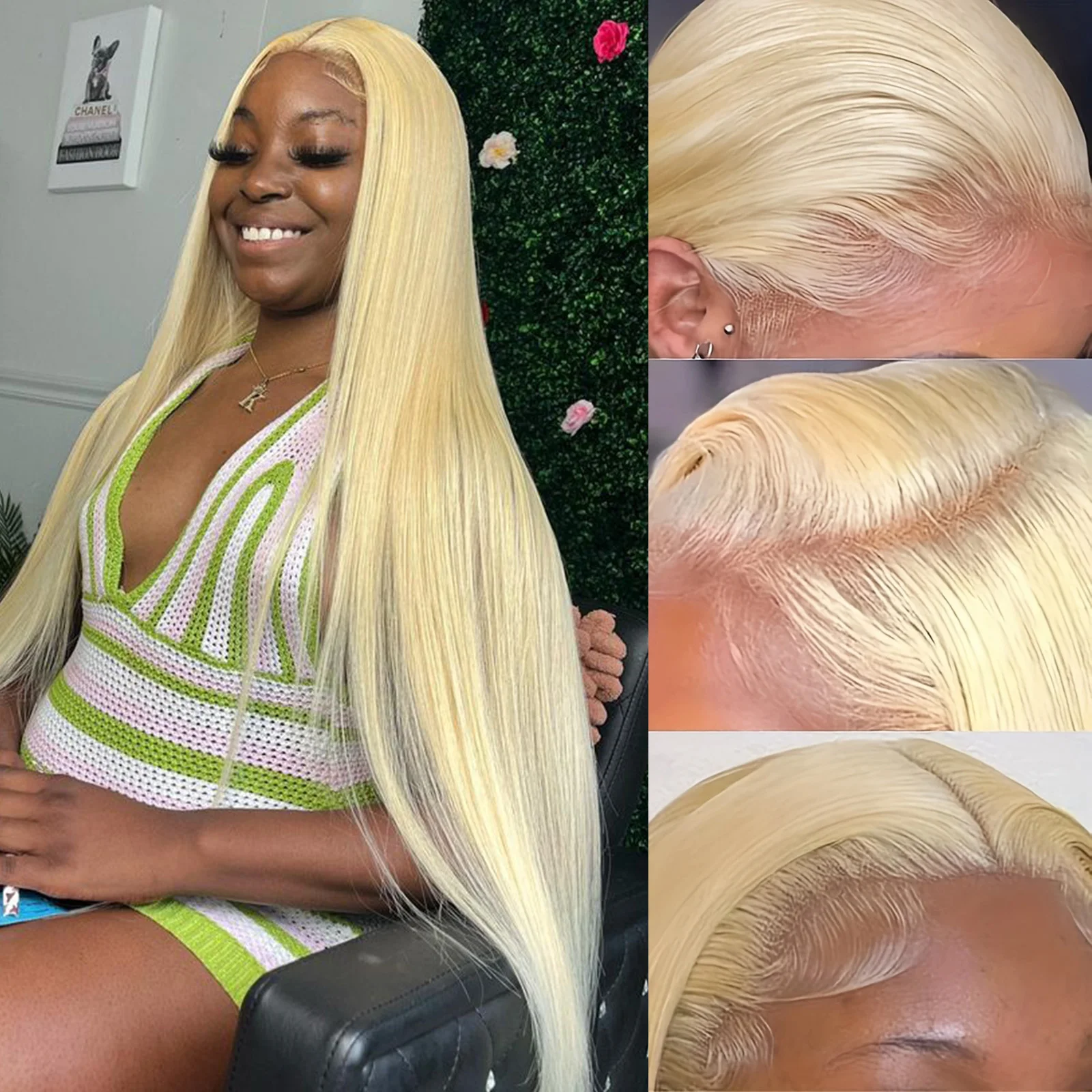

613 Lace Front Wig Human Hair 13x4 Transparent Lace Frontal Straight Blonde Human Hair 180% Density Pre Plucked With Baby Hair
