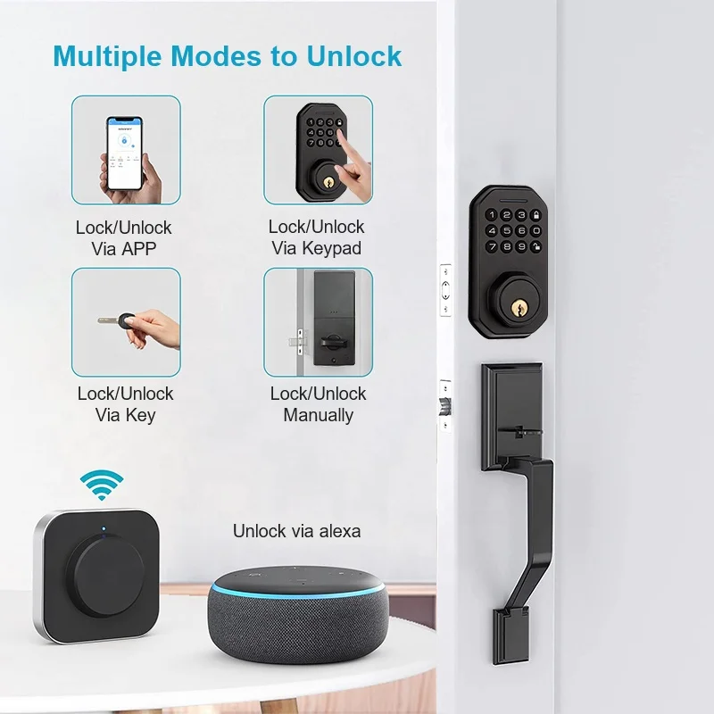 Tuya Wifi Electronic Password Door Lock With Tuya APP Remotely/Password/Mechanical Key Unlock Smart Home Security Door Lock
Tuya Wifi Electronic Password Door Lock With Tuya APP Remotely/Password/Mechanical Key Unlock Smart Home Security Door Lock