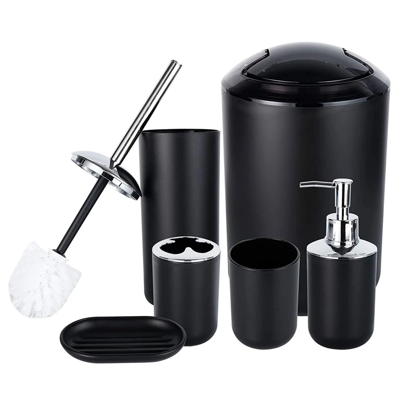 Bathroom Accessories Set Of 6,With Toothbrush Holder,Toothbrush Cup,Soap Dispenser,Soap Dish,Toilet Brush Holder Black
Bathroom Accessories Set Of 6,With Toothbrush Holder,Toothbrush Cup,Soap Dispenser,Soap Dish,Toilet Brush Holder Black