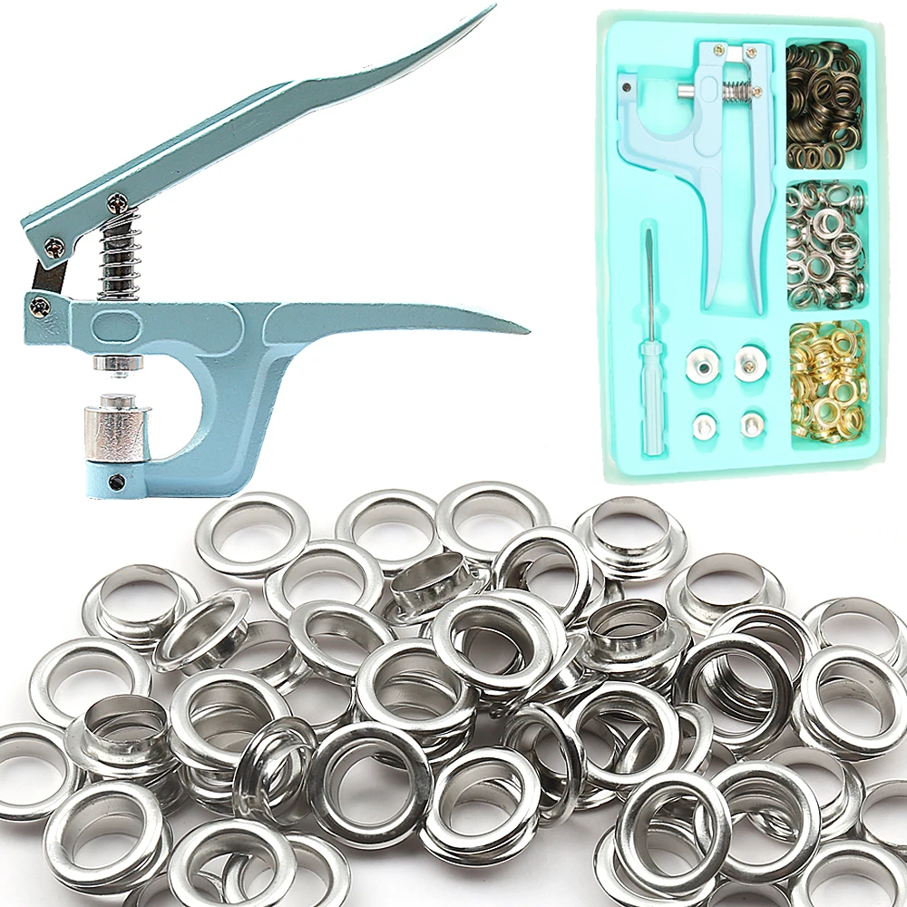 

150Sets 6/10/12mm Metal Eyelets with Hand Pliers Kit Leather Grommet Round Eye Rings for Canvas Scrapbooking Tarpaulin