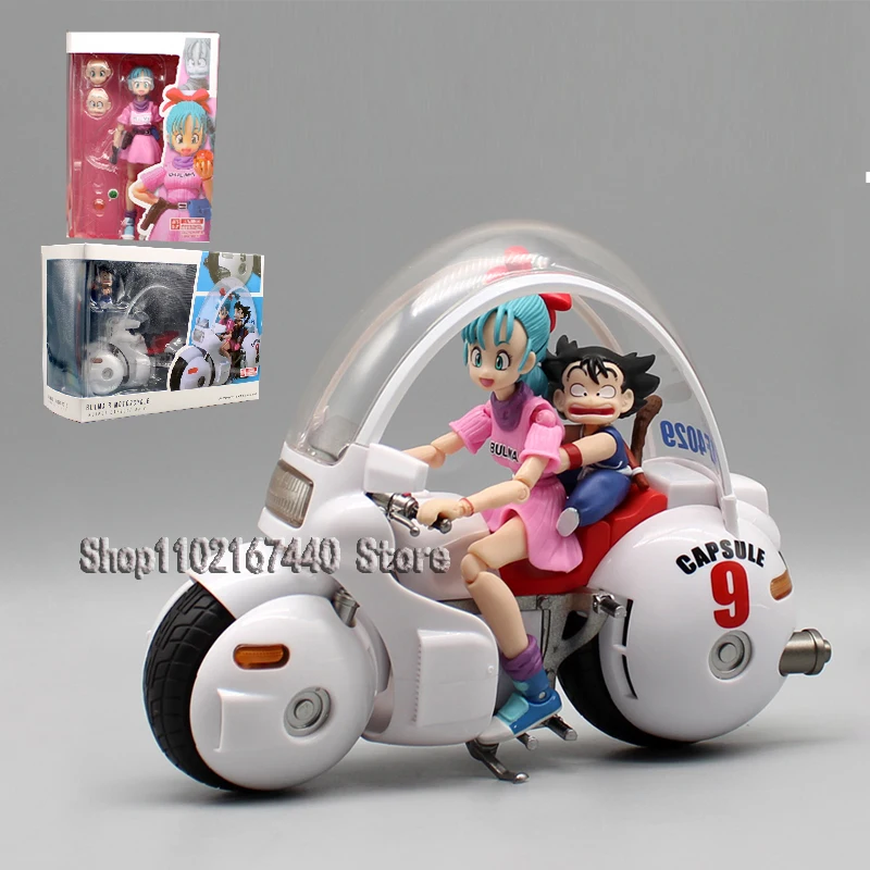 

14cm Dragon Ball Figures GK Movable Joints Bulma and Goku Figure No.9 Capsule Locomotive Statue Anime PVC Collection Model Toys