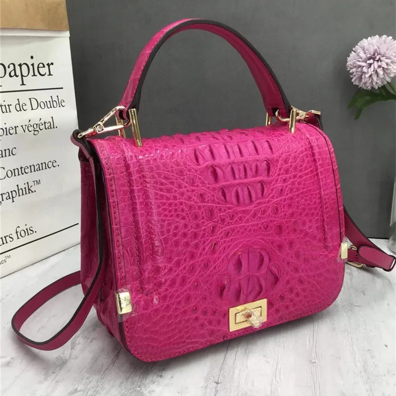 

Authentic Crocodile Skin Female Flap Purse Genuine Alligator Leather Lady Small Pink Handbag Women's Oblique Cross Shoulder Bag