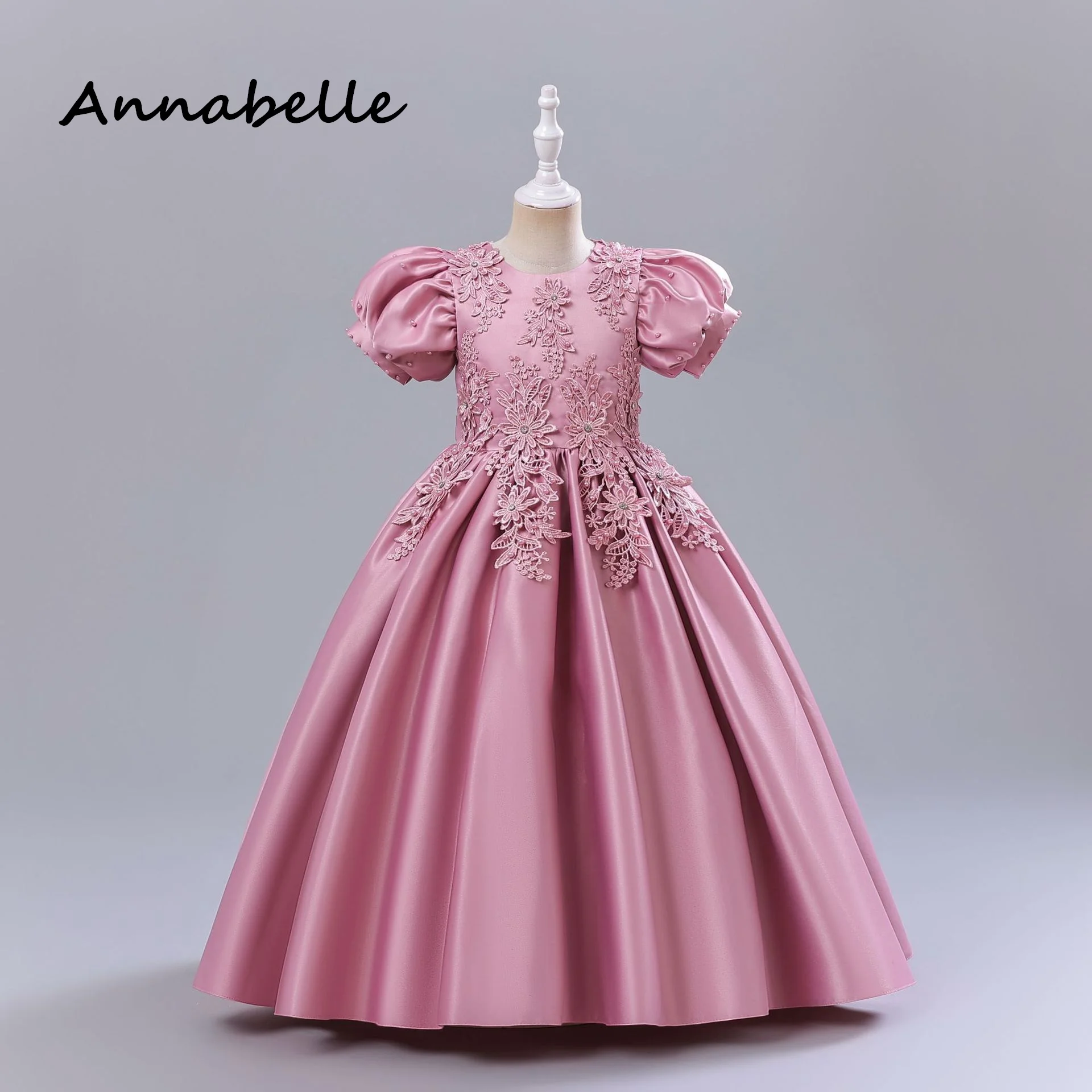 

Annabelle Flower Girl Princess Dress Baby Girl Ceremony Birthday Short Sleeved Round Neck For Wedding Party Bridesmaid Baby Dres
