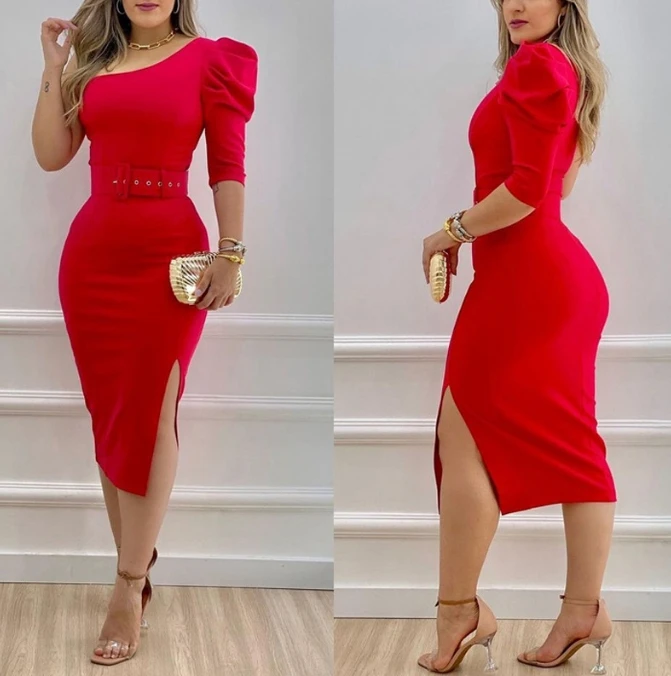 Women's Elegant Red Single Shoulder Skinny Split Dress with Belt Temperament Commuting 2024 Female New Fashion Party Dresses
Women's Elegant Red Single Shoulder Skinny Split Dress with Belt Temperament Commuting 2024 Female New Fashion Party Dresses