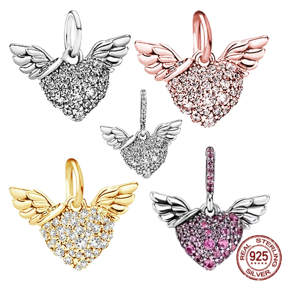 

Hot Sale Sparkling Angel Wing 925 Sterling Silver Dangle Charm Bead Fit Original Pandora Bracelet Women DIY Fashion Jewelry Gift