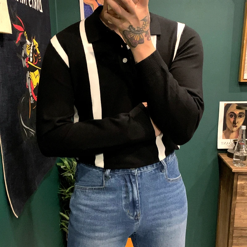 2022 Men Autumn Winter New Business Lapels Knitted Tops Male Long Sleeve Sweater Tops Men Contrast Color Striped Jumpers U04
2022 Men Autumn Winter New Business Lapels Knitted Tops Male Long Sleeve Sweater Tops Men Contrast Color Striped Jumpers U04