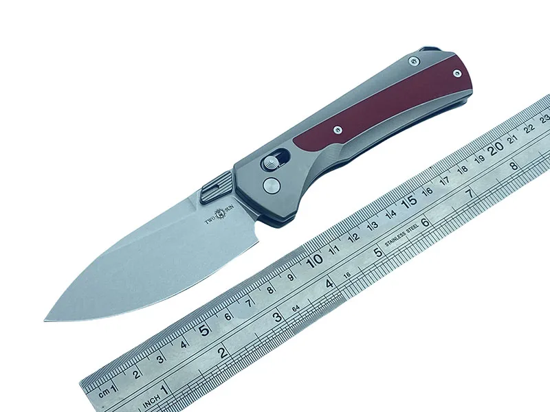 

Twosun Folding Knife 8inch With N690 Blade TC4 Titanium/ Micarta Handle Axis Lock StoneWash Camping Tool TS429-N690