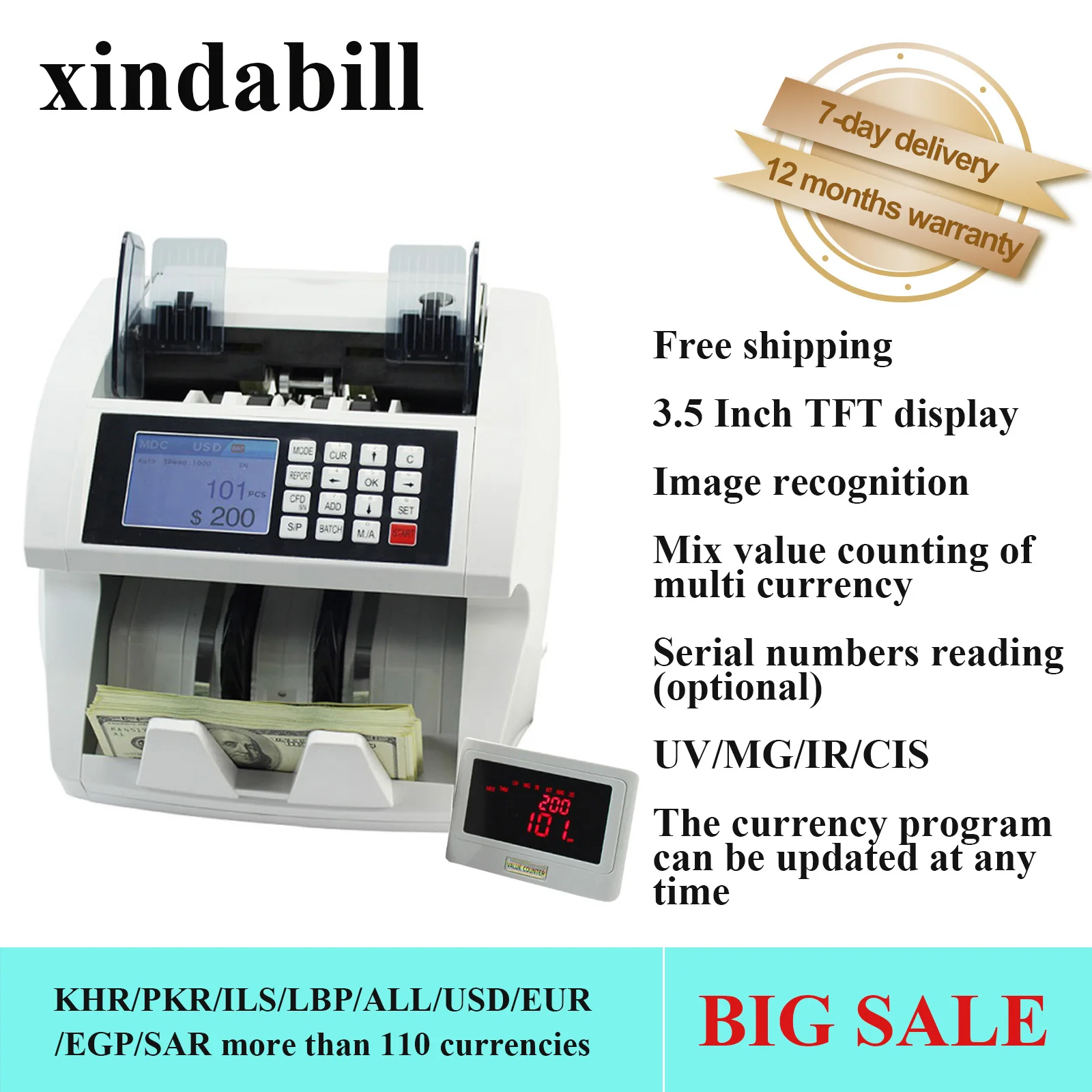 

KHR/PKR/ILS/LBP/ALL/USD/EUR/EGP/SAR CIS Money Counter Machine Counting Denomination Fake Bill Cash Bank Note Detector for Bank
