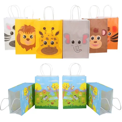 

12Pcs Safari Forest Animal Lion Tiger Pattern Gift Box Cookies Packaging Bags Baby Shower Supplies Kids Jungle Birthday Favor
