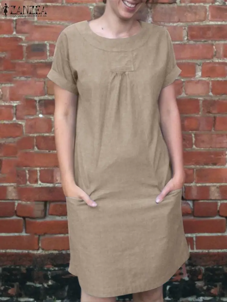 ZANZEA Fashion Summer Short Sleeve Solid Knee-length Dress Women Vintage Cotton Sundress Oversize Casual Party Beach Vestido
ZANZEA Fashion Summer Short Sleeve Solid Knee-length Dress Women Vintage Cotton Sundress Oversize Casual Party Beach Vestido