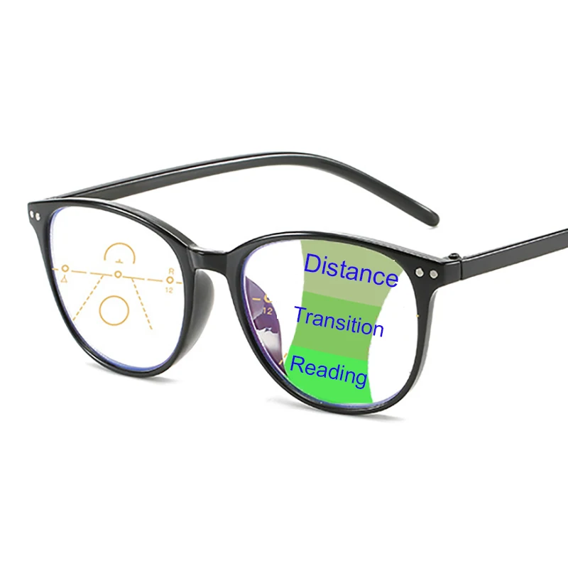 

1.0-4.0 Round Progressive Multifocal Free Shipping Anti-blue Light Reading Glasses Women Men Presbyopic Eyeglasses Degree