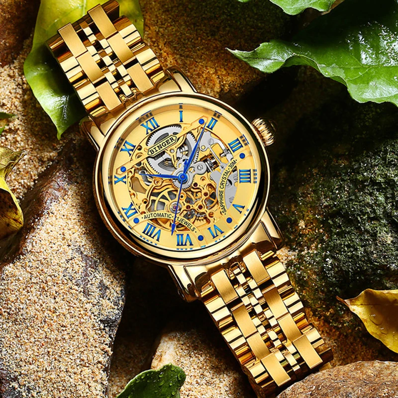 

Switzerland Binger For Women Automatic Watch Double Skeleton Mechanical Wristwatch Sapphire Crystal New Reloj Mujer Montre Femme
