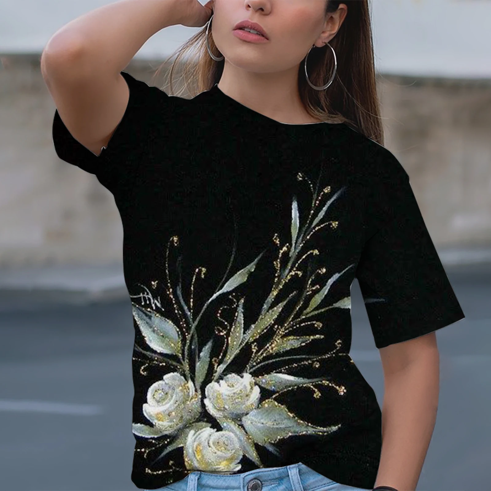 Summer printed women's round neck casual Sweatshirt new Harajuku clothes loose breathable short sleeved women's fashion top
Summer printed women's round neck casual Sweatshirt new Harajuku clothes loose breathable short sleeved women's fashion top