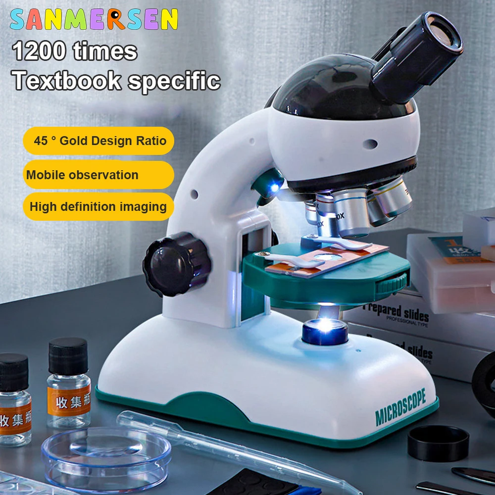 

1200X Kid Science Experiment HD Optical Microscope Toy Kit Educational Scientific Experimental With Light Children STEM Toy Gift