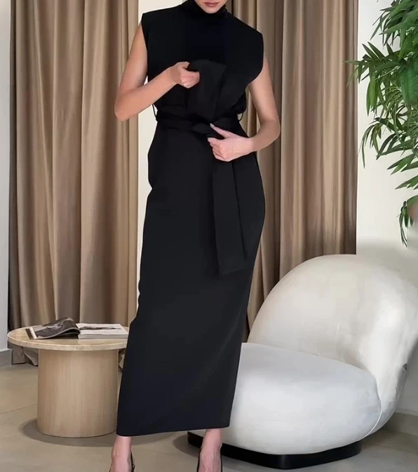Temperament Womens Dress High Neck Sleeveless Zipper Slim Fit Waist Closing Lace Up High Waist Slim Split Midi Dress Streetwear
Temperament Womens Dress High Neck Sleeveless Zipper Slim Fit Waist Closing Lace Up High Waist Slim Split Midi Dress Streetwear