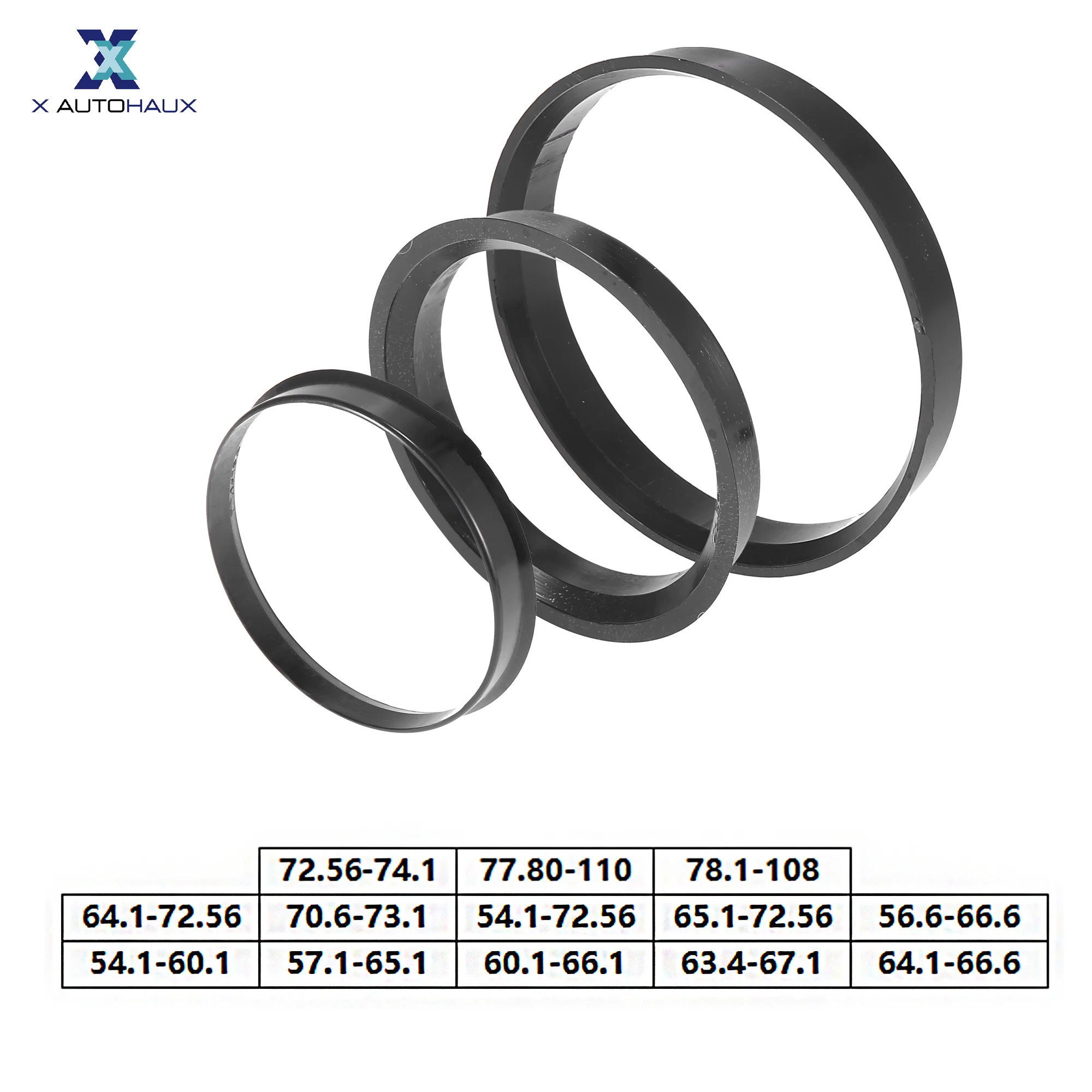 

X Autohaux 4pcs Plastic Car Hub Centric Rings Wheel Bore Center Spacer 64.1mm to 66.6mm 65.1mm to 72.56mm 72.56mm to 74.1mm