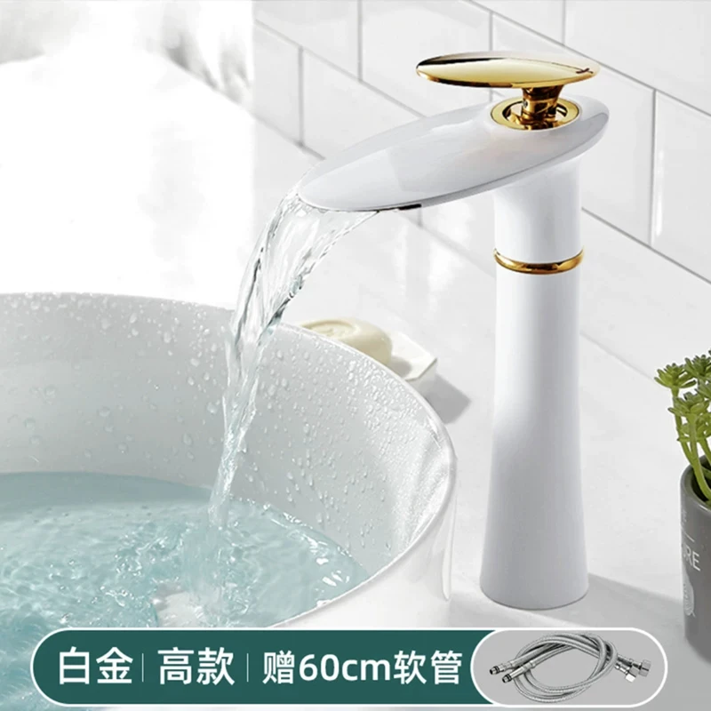 

Basin Faucets Black/White Copper Flying Saucer Type Bathroom Tall Wash-basin Faucet Deck Mounted Cold Hot Water Sink Mixer Taps