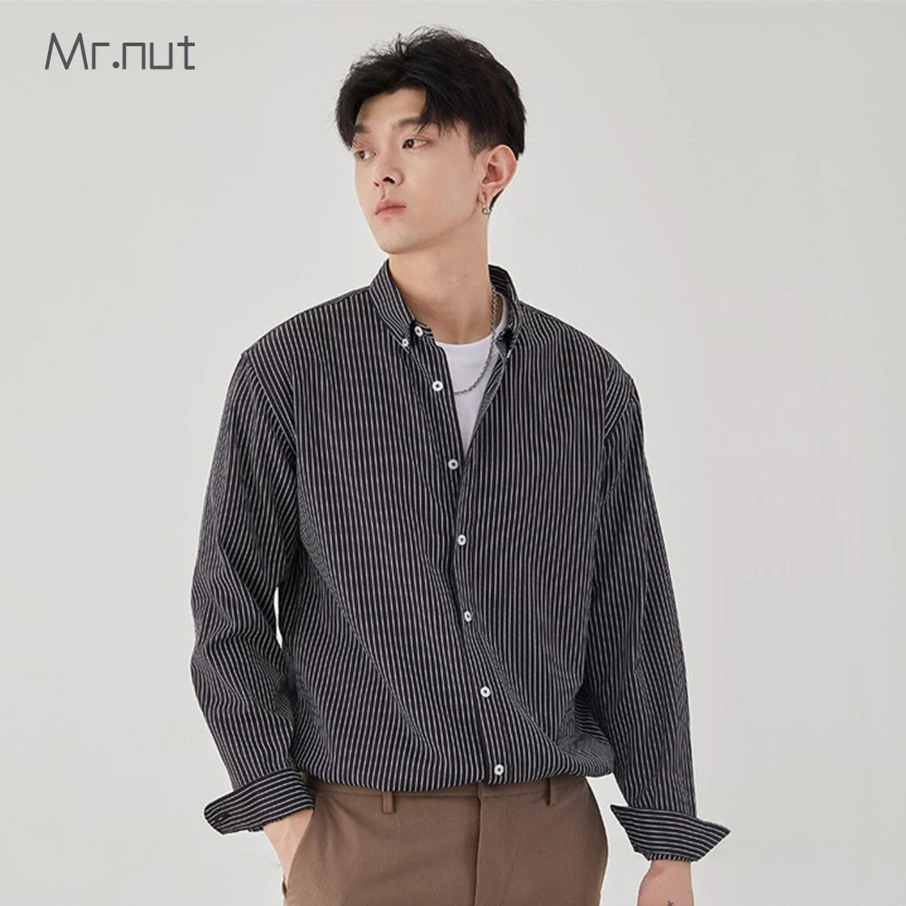 

Mr.nut Men's Shirts and Blouses Long Sleeves Social Luxury Clothing Men Korean Reviews Many Clothes Stripe Large Size 200lbs Fre