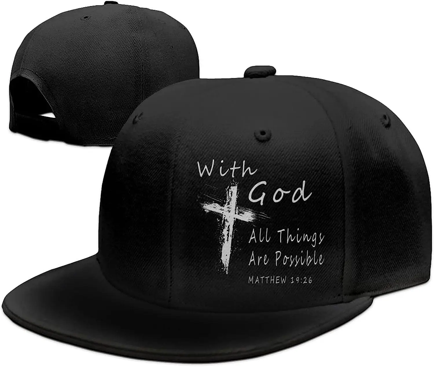 

Funny With God All Things are Possible Christian Faith Snapback Hats For Men Baseball Cap Adjustable Flat Bill Trucker Dad Gift