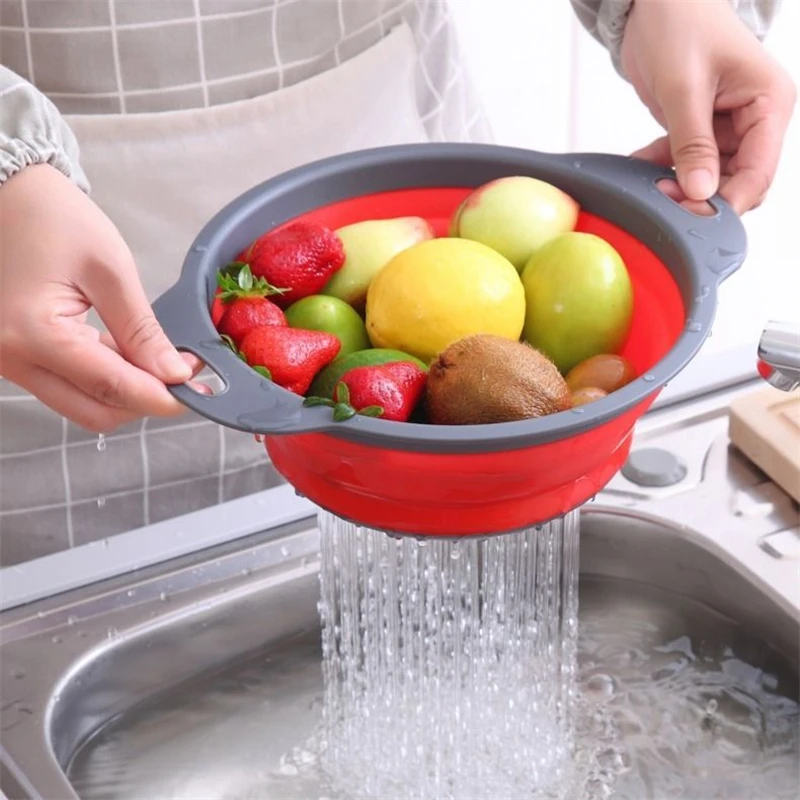 

Silicon Colander Kitchen Gadgets Colander Dish Drainer Foldable Strainer Fruit Vegetable Washing Basket Collapsible Drainer