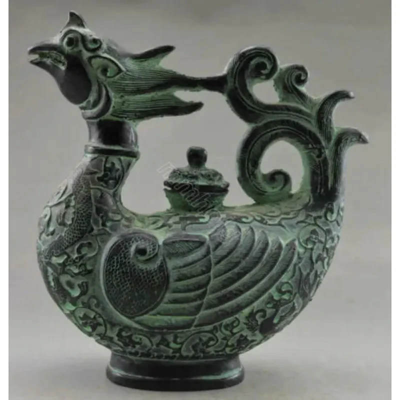 

Collectible Decorated Old Handwork Bronze Carved Phoenix Big Tea Pot