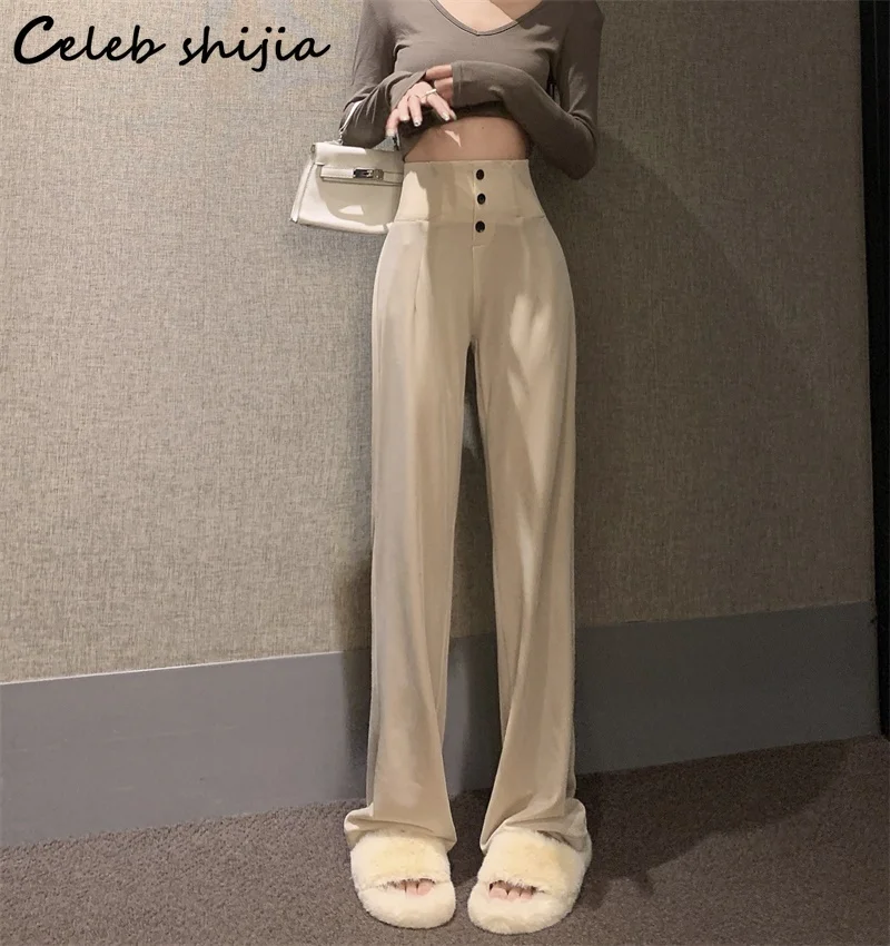 Wide-leg Pants Women High Waist Single Breasted Beige Floor Straight Trousers Women Korean Fashion Streetwear Pants Bottoms
Wide-leg Pants Women High Waist Single Breasted Beige Floor Straight Trousers Women Korean Fashion Streetwear Pants Bottoms