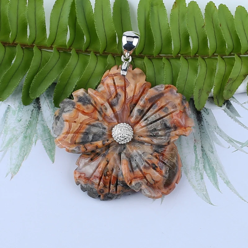Natural Gemstone Crazy Lace Rosetta Stone Handcarved Flower Pendant, 925 Sterling Silver Pinch Bail, 46x46mm22g
Natural Gemstone Crazy Lace Rosetta Stone Handcarved Flower Pendant, 925 Sterling Silver Pinch Bail, 46x46mm22g