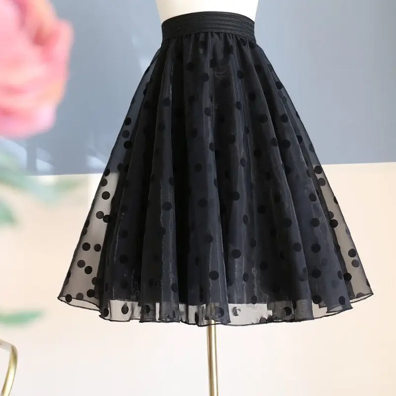 

Fashion Printed Spliced Gauze Polka Dot A-Line Skirts Women's Clothing 2024 Summer New Loose Casual Elastic High Waist Skirt