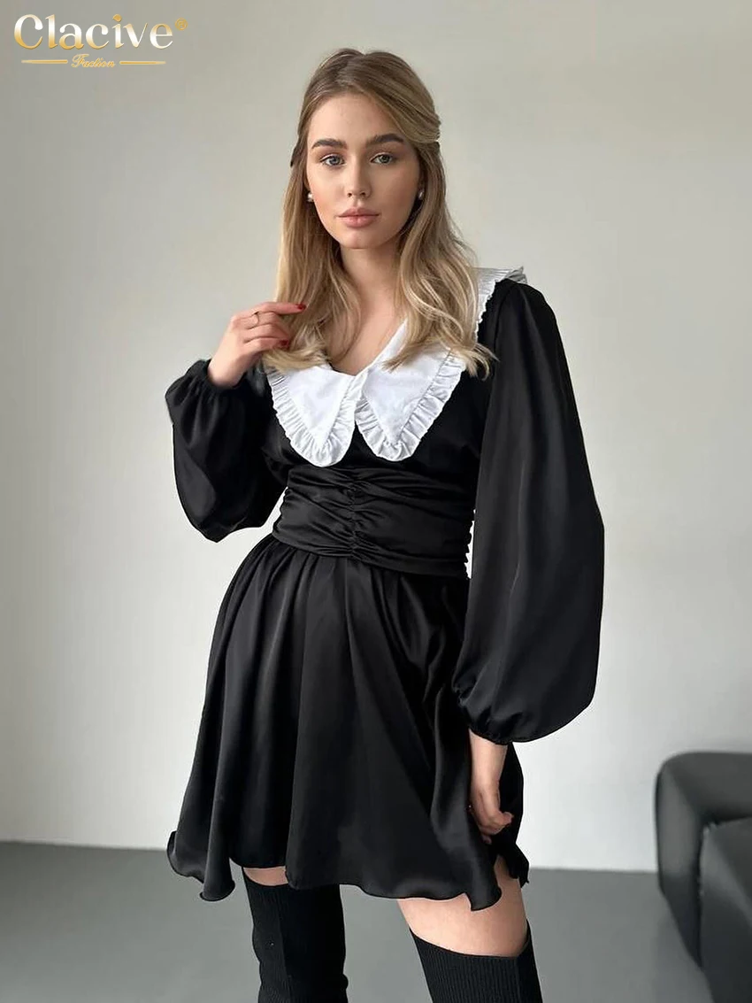 Clacive Fashion Black Satin Women's Dress Elegant Doll Collar Puff Sleeve Mini Dresses Casual High Waist Pleated Female Dress
Clacive Fashion Black Satin Women's Dress Elegant Doll Collar Puff Sleeve Mini Dresses Casual High Waist Pleated Female Dress