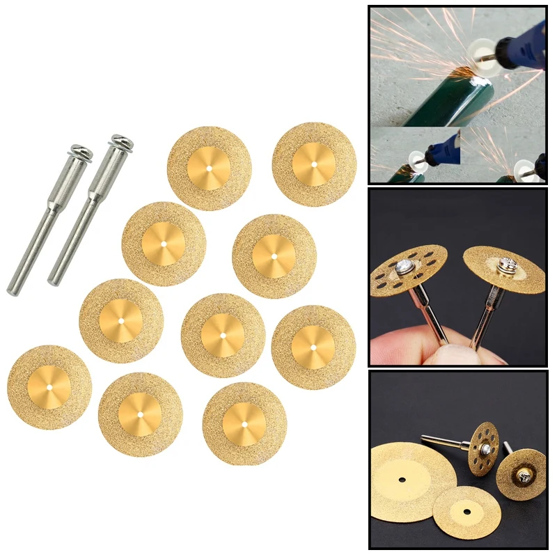 

10 Pcs Diamond Cutting Wheel Cut Off Discs Coated Rotary Tools Titanium Plated Diamond Wheel WITH/Mandrel