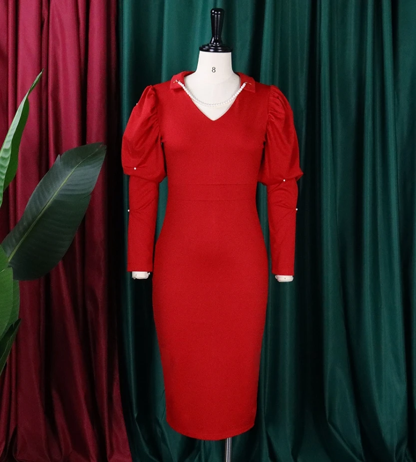 V-Neck Bubble Sleeves Dress for Women Bead Wrap Tight Buttocks Tight Pearl Temperament Commuting Casual Fashion New Autumn 2023
V-Neck Bubble Sleeves Dress for Women Bead Wrap Tight Buttocks Tight Pearl Temperament Commuting Casual Fashion New Autumn 2023