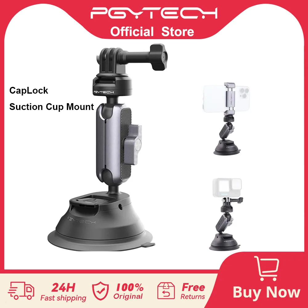 

PGYTECH CapLock Suction Cup Mount 360° Rotation Car Mount For DJI OSMO Action POCKET 3 Gopro12/10/9/ With 1/4"- Standard Adapter