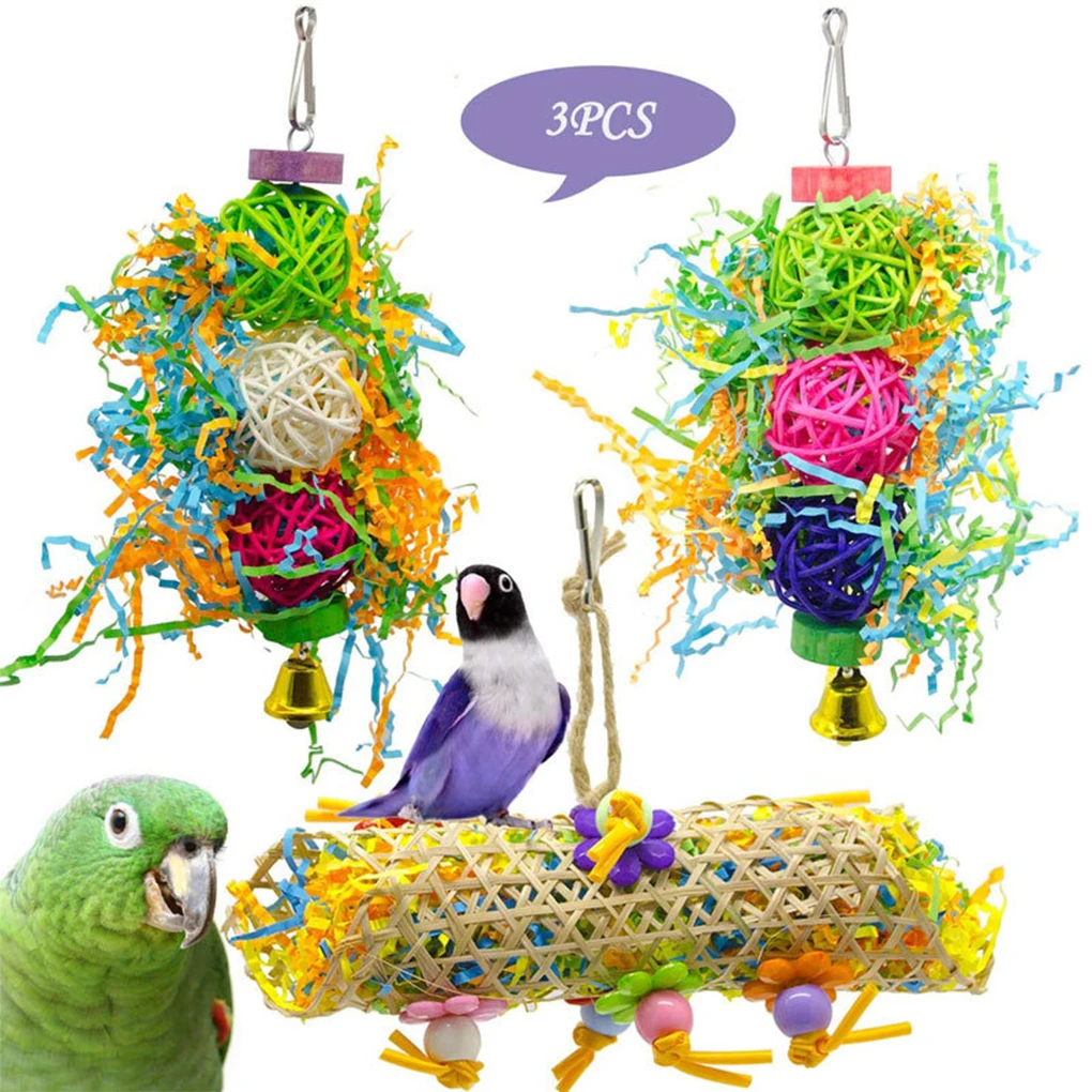 

3pack lot Easy To Grasp Parrot Bird Cage Ball Stable And Eco-friendly Toy Fun Wood Chewing Toys