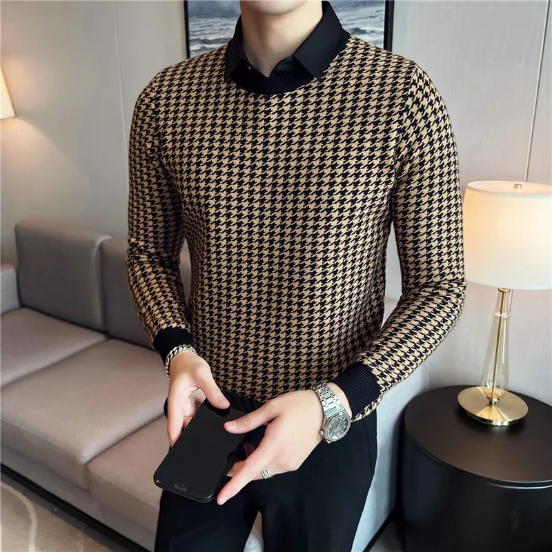 High sense thousand bird grid fake two sweaters men's shirt collar autumn new casual trend jacquard stretch pullover sweater men
High sense thousand bird grid fake two sweaters men's shirt collar autumn new casual trend jacquard stretch pullover sweater men