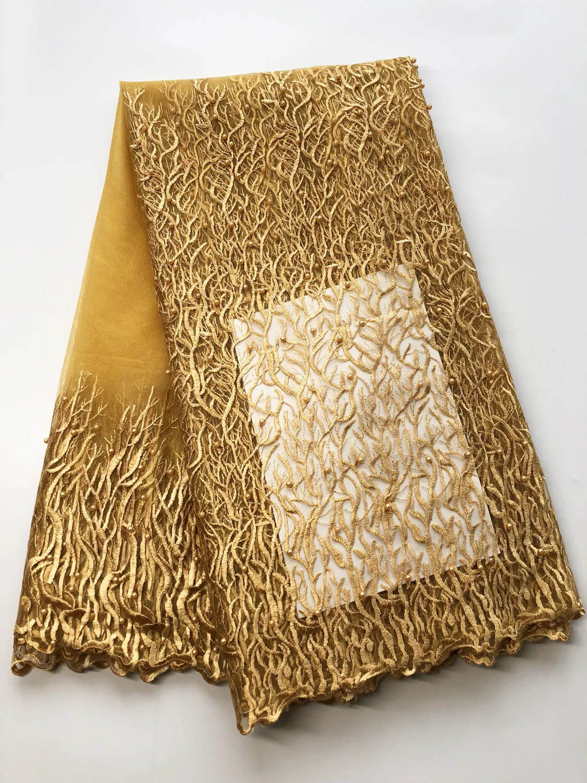 Gold African French Lace Fabric High Quality African Tulle Lace Fabric for Wedding Beaded French Lace Fabric ALC-JZ002
Gold African French Lace Fabric High Quality African Tulle Lace Fabric for Wedding Beaded French Lace Fabric ALC-JZ002