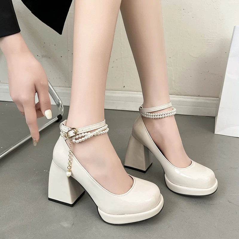 

pearl Super High Heels Mary Jane Shoes Women 2024 Goth Chunky Platform Pumps Woman Plus Size Ankle Buckle Party Lolita Shoes