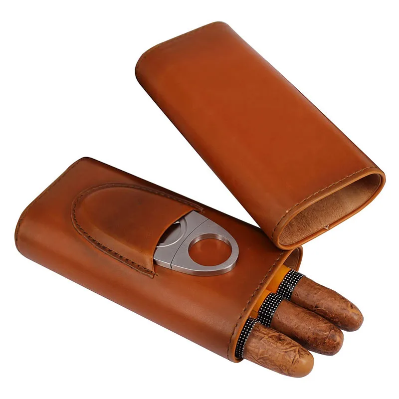 FOCUS Three-Finger Portable Cigar Humidor Brown and Black Two Choices Cowhide Material Leather Case with Silver Cigar Cutter
FOCUS Three-Finger Portable Cigar Humidor Brown and Black Two Choices Cowhide Material Leather Case with Silver Cigar Cutter